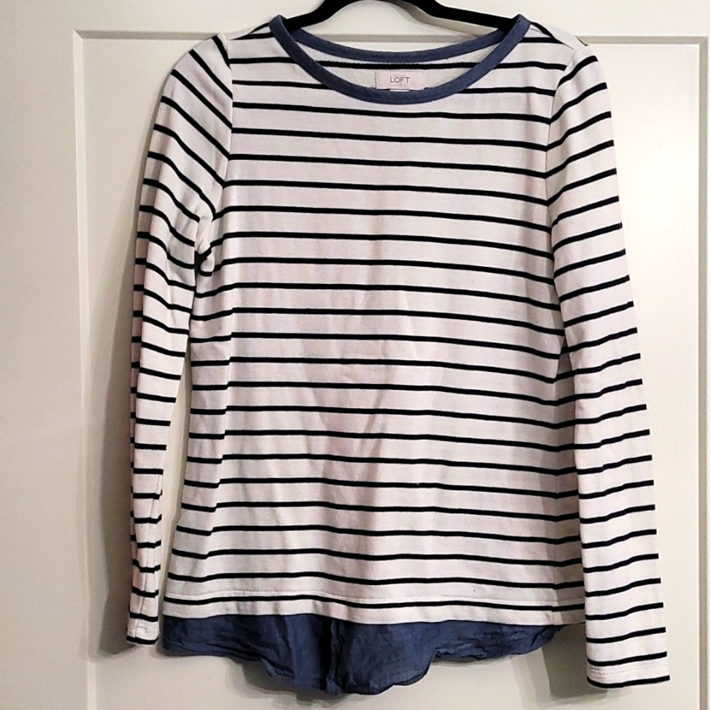 Ann Taylor Loft Black & White Stripped Top w/Jean underneath